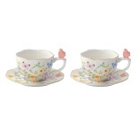 EASY LIFE porcelāna tasīšu komplekts ar šķīvīšiem "Dancing butterflies" 2 gab., 120 ml | 1