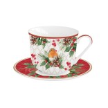 EASY LIFE porcelāna krūze ar apakštasi "Christmas berries" 370 ml | 1