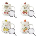 EASY LIFE porcelāna krūze ar vāciņu un sietiņu "Fancy Fruit" 450 ml | 1