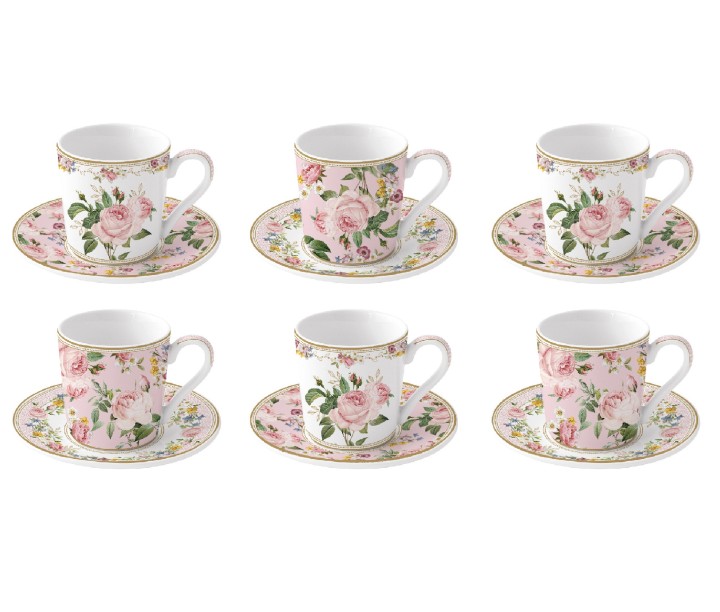 EASY LIFE porcelāna espresso tasīšu un apakštasīšu komplekts "Chant des Roses" 6 gab., 100 ml | 1