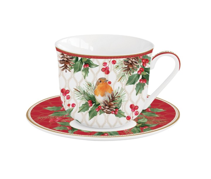 EASY LIFE porcelāna krūze ar apakštasi "Christmas berries" 370 ml | 1