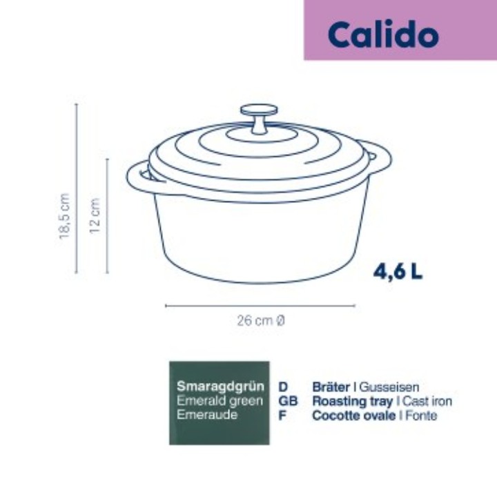 KELA čuguna sautējamais katls ar vāku "Calido" Ø 26 cm, 4,6 l | 6