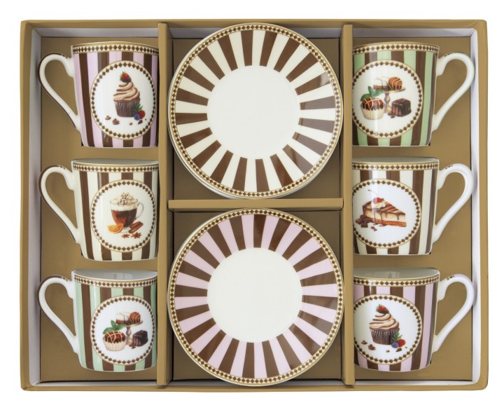 EASY LIFE porcelāna espresso tasīšu un apakštasīšu komplekts "Sweet Moments" 12 gab., 100 ml | 2